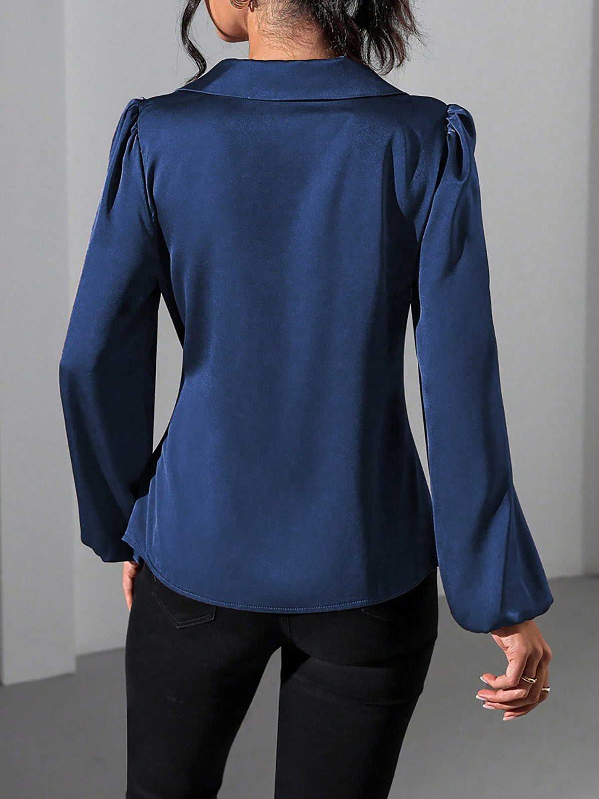 Satin Blouse with Adjustable Wrap Tie