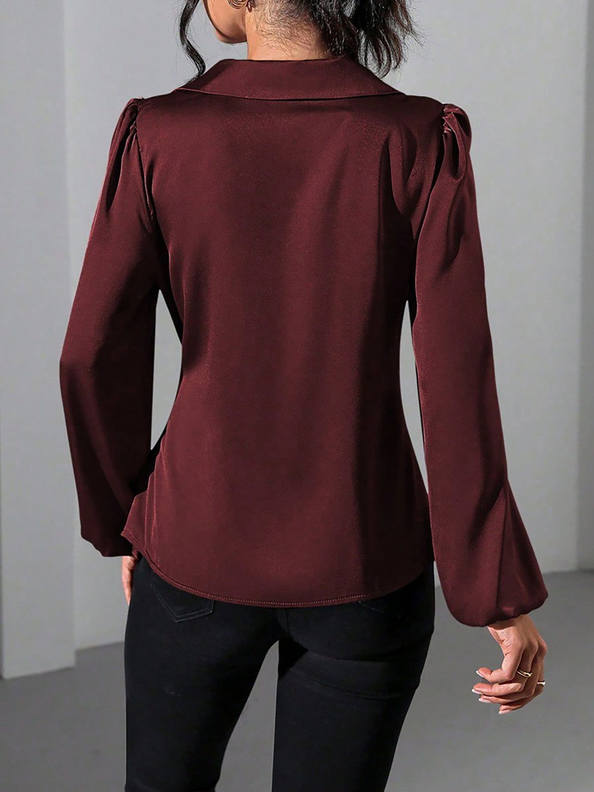 Satin Blouse with Adjustable Wrap Tie