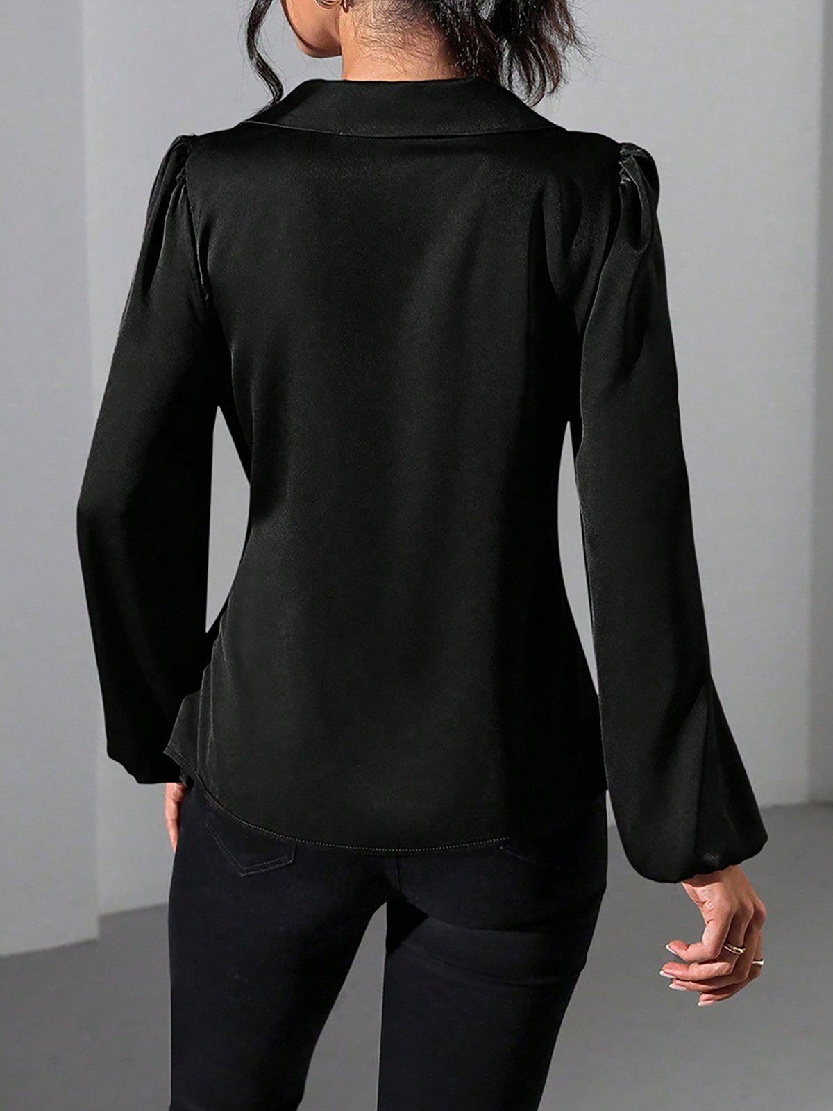 Satin Blouse with Adjustable Wrap Tie