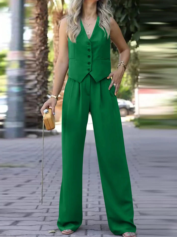 Elegant Sleeveless Blazer Two-Piece Set