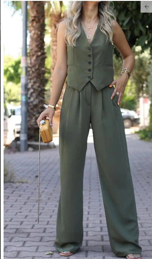 Elegant Sleeveless Blazer Two-Piece Set