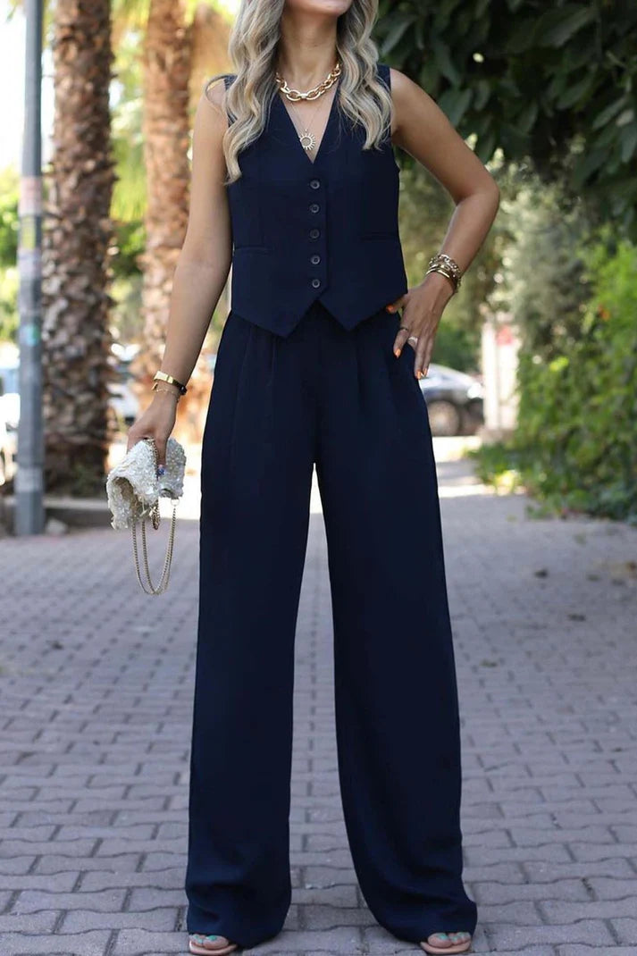 Elegant Sleeveless Blazer Two-Piece Set
