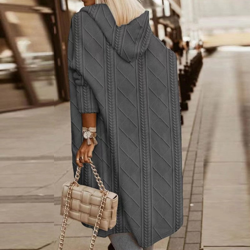 Longline Hooded Cardigan With Draped Soft Knit