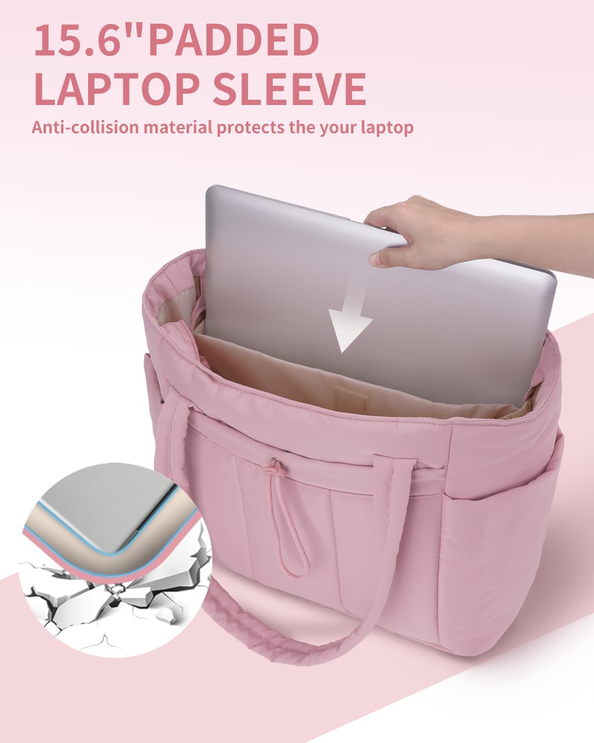 Quilted Puffer Tote Bag with Laptop Sleeve and Cup Holder