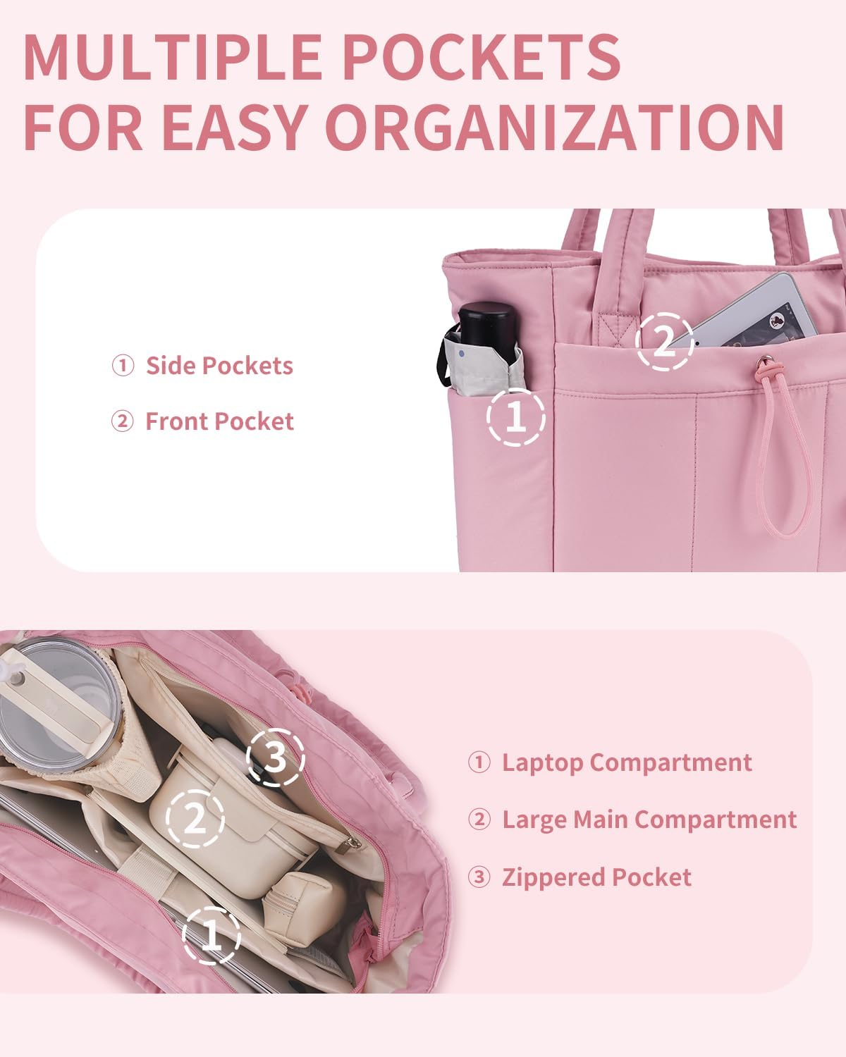 Quilted Puffer Tote Bag with Laptop Sleeve and Cup Holder