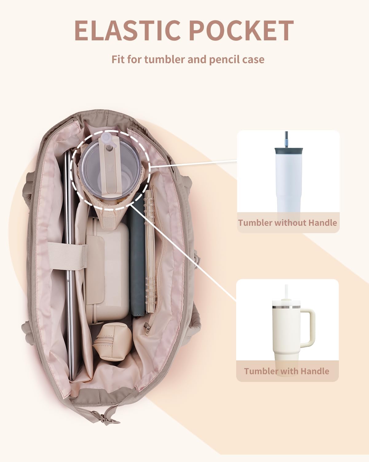 Quilted Puffer Tote Bag with Laptop Sleeve and Cup Holder