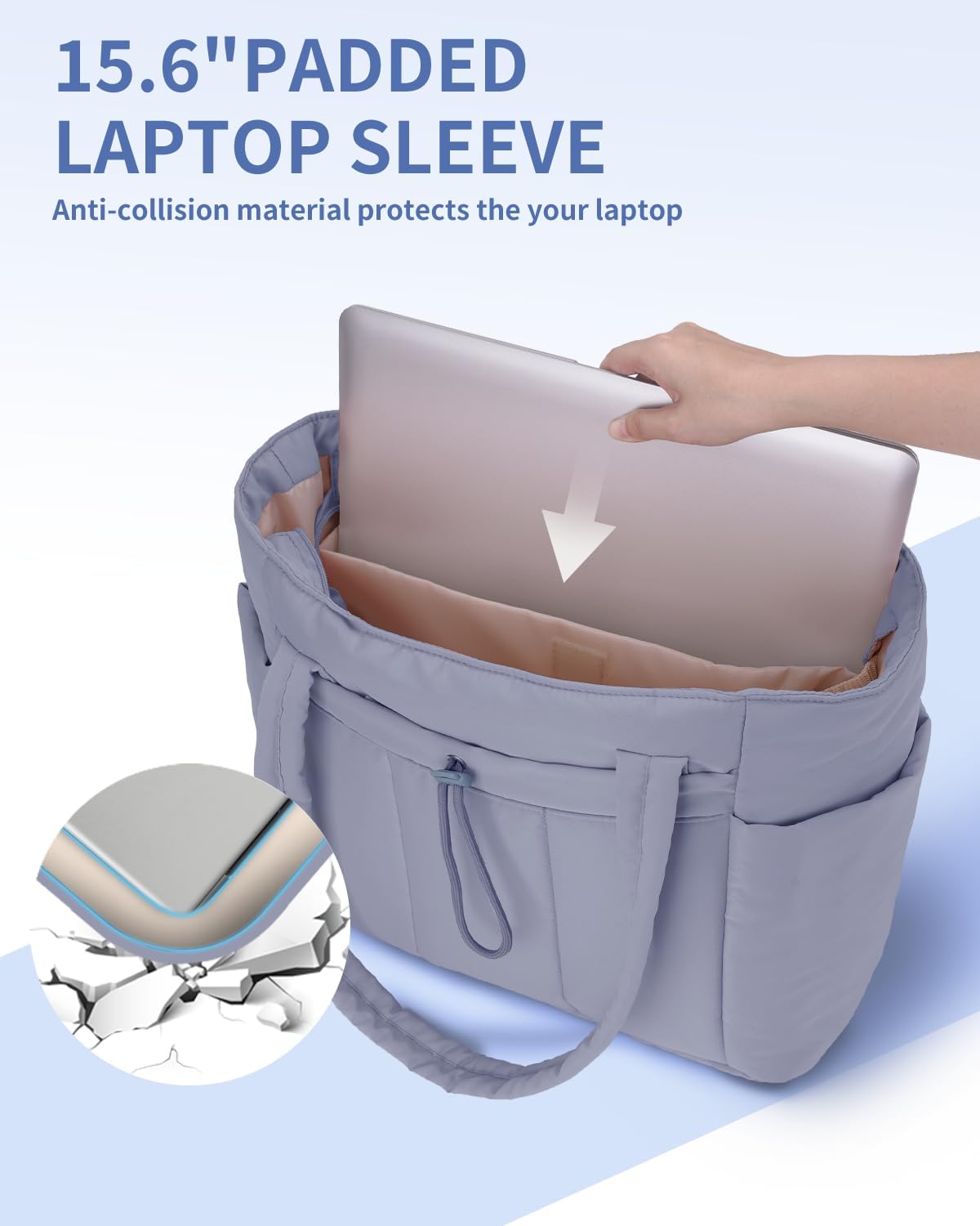 Quilted Puffer Tote Bag with Laptop Sleeve and Cup Holder