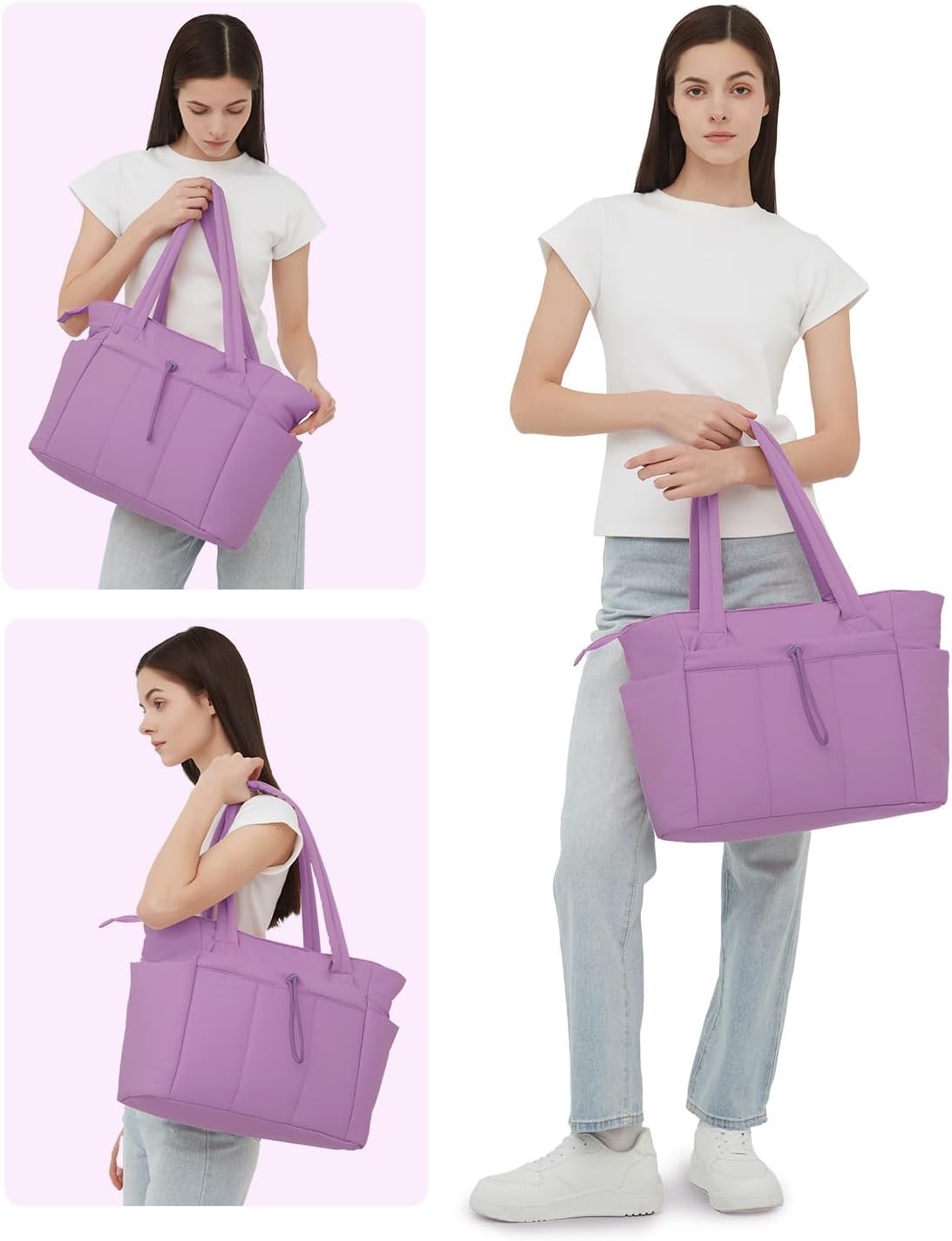 Quilted Puffer Tote Bag with Laptop Sleeve and Cup Holder