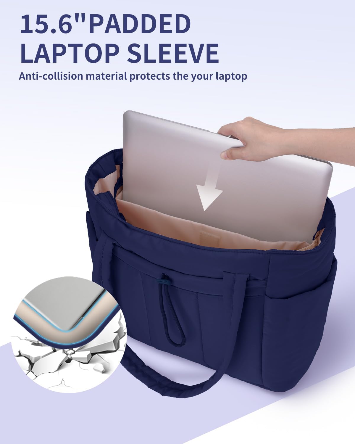 Quilted Puffer Tote Bag with Laptop Sleeve and Cup Holder