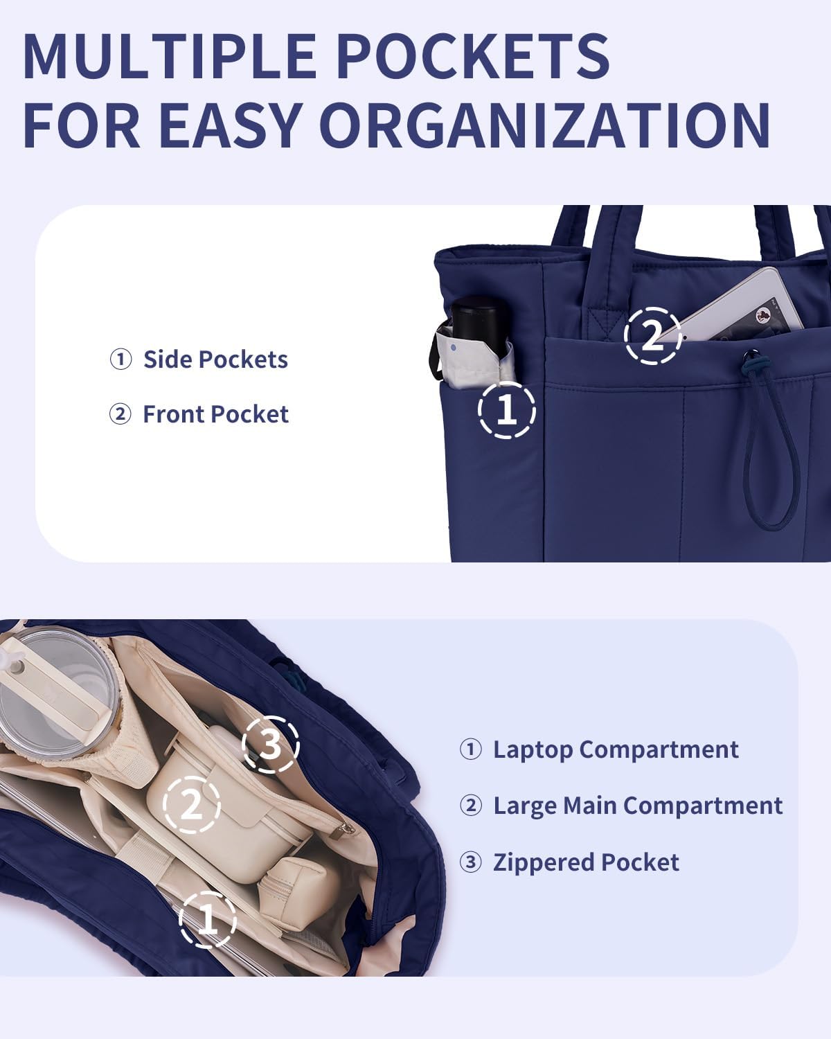 Quilted Puffer Tote Bag with Laptop Sleeve and Cup Holder