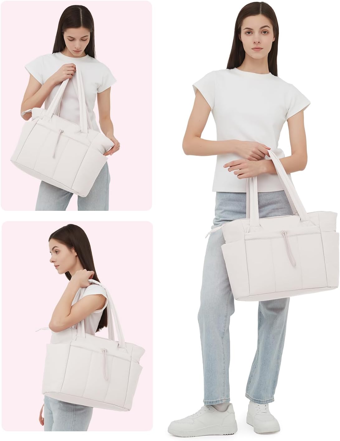 Quilted Puffer Tote Bag with Laptop Sleeve and Cup Holder
