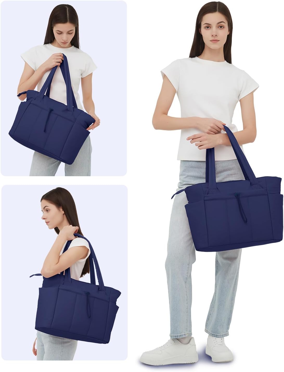 Quilted Puffer Tote Bag with Laptop Sleeve and Cup Holder