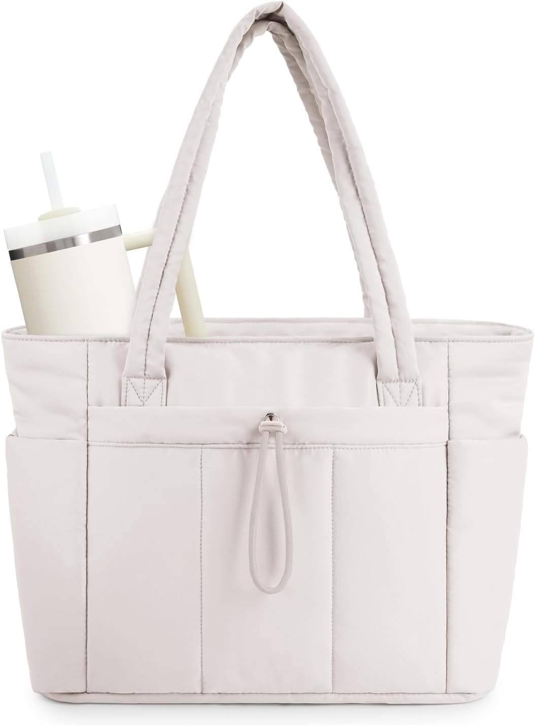 Quilted Puffer Tote Bag with Laptop Sleeve and Cup Holder