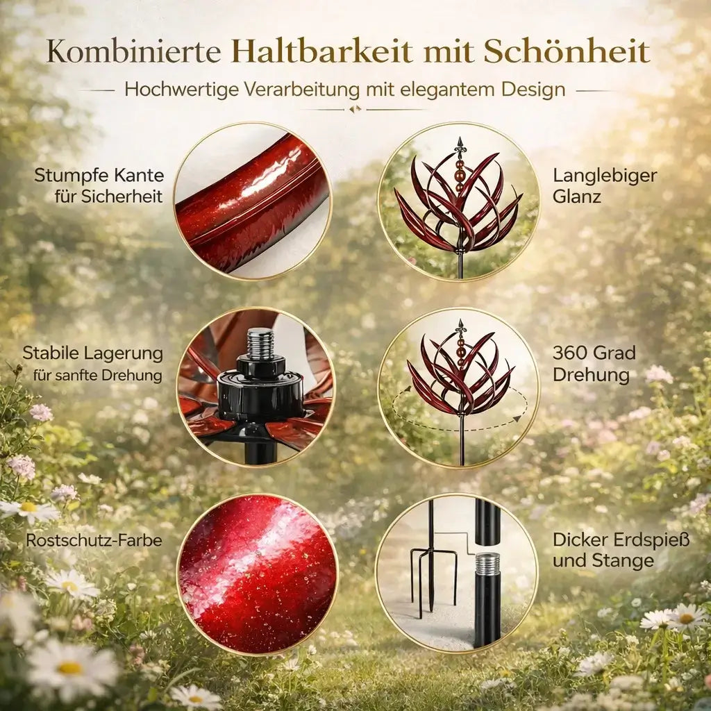 Lotus Wind Spinner Garden Stake — Weather-Resistant Metal