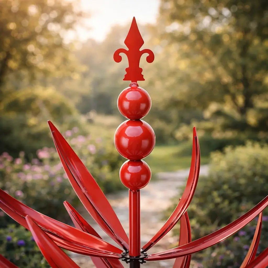 Lotus Wind Spinner Garden Stake — Weather-Resistant Metal