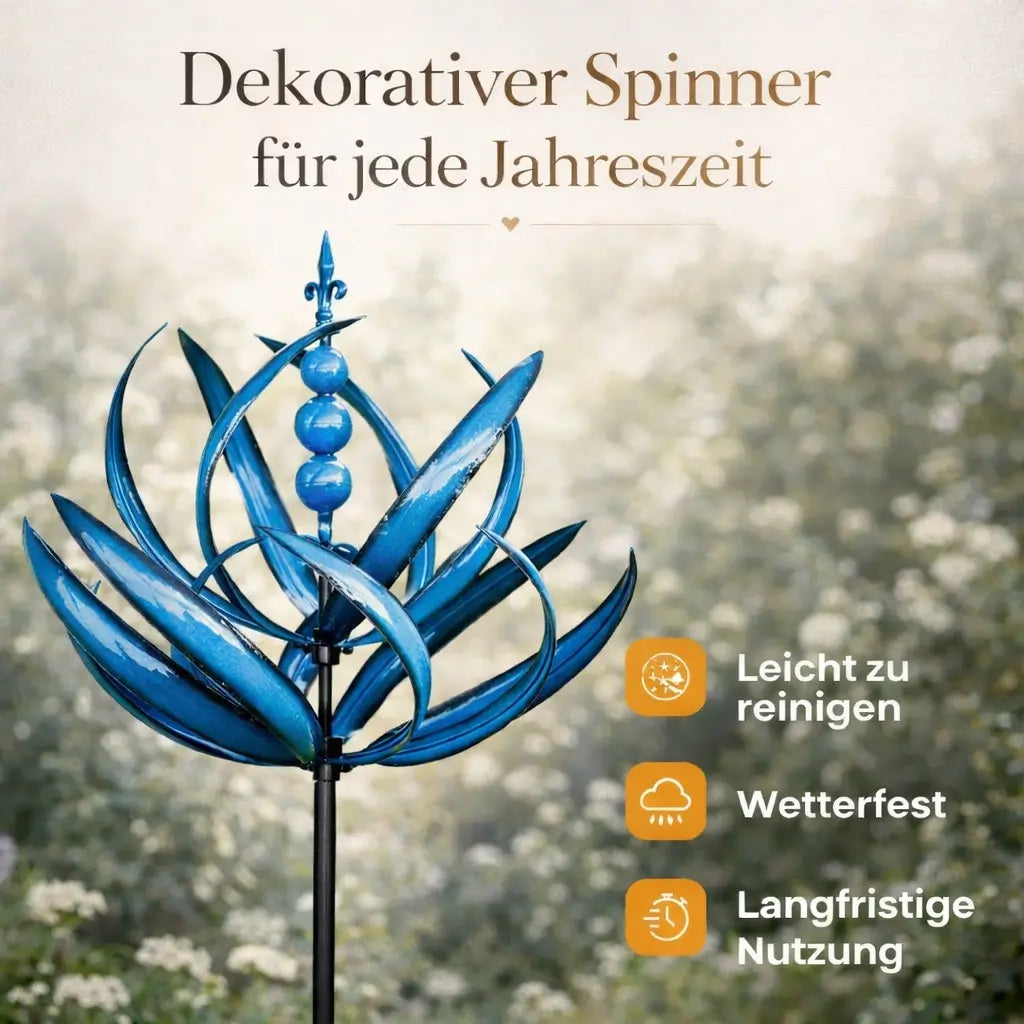 Lotus Wind Spinner Garden Stake — Weather-Resistant Metal