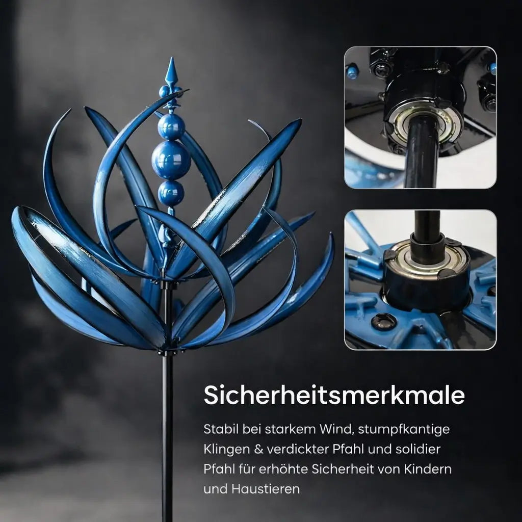 Lotus Wind Spinner Garden Stake — Weather-Resistant Metal