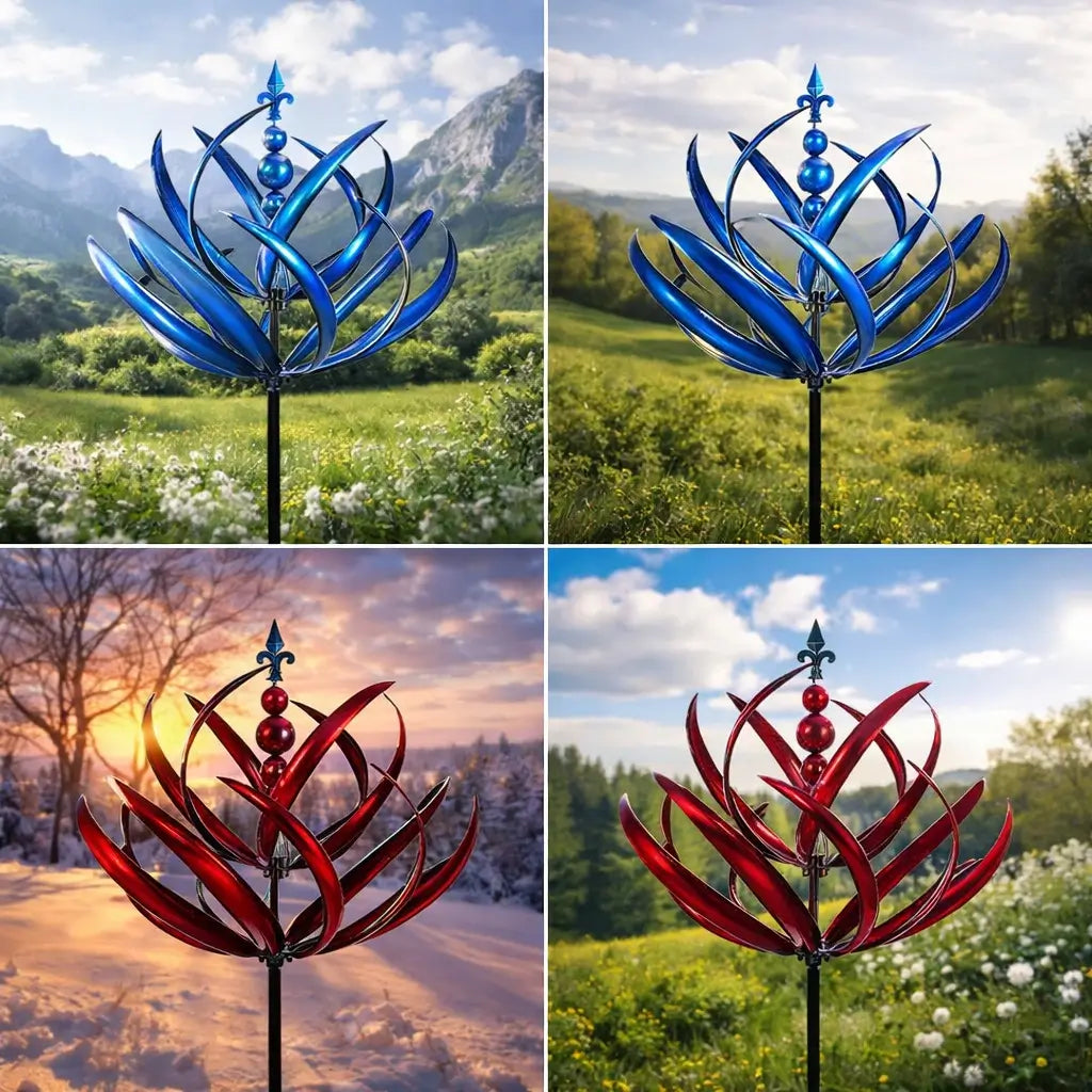 Lotus Wind Spinner Garden Stake — Weather-Resistant Metal