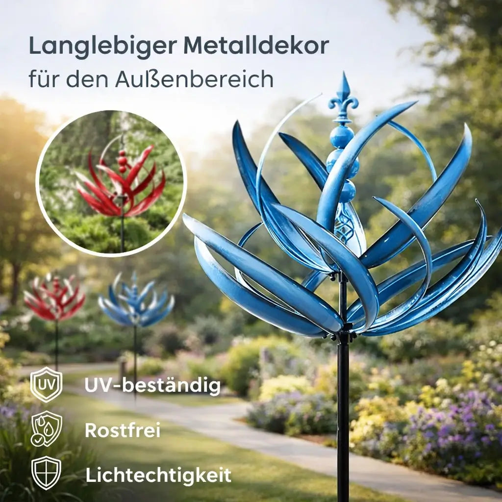 Lotus Wind Spinner Garden Stake — Weather-Resistant Metal