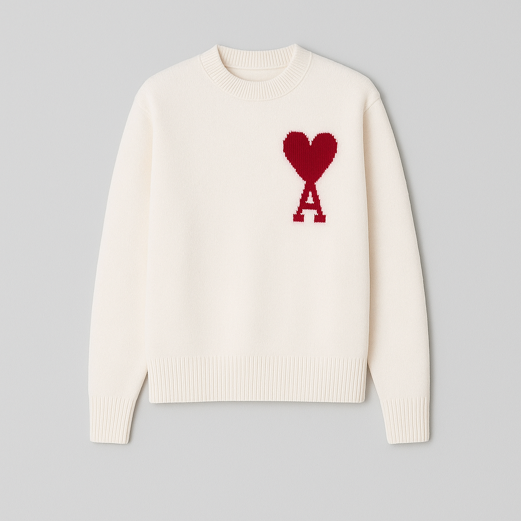 Heart Motif Oversized Crew Neck Sweater