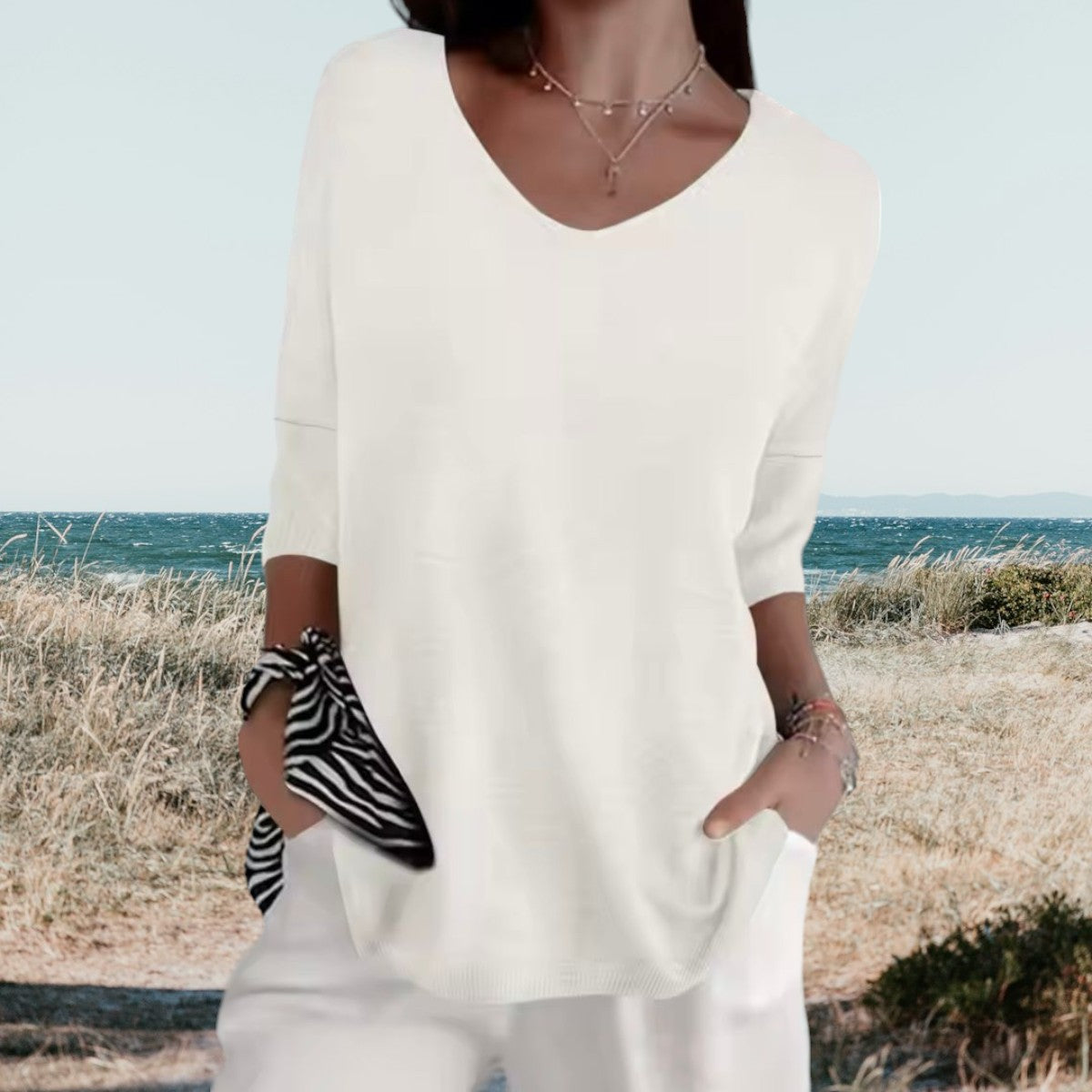 Loose Fit V Neck Summer Top