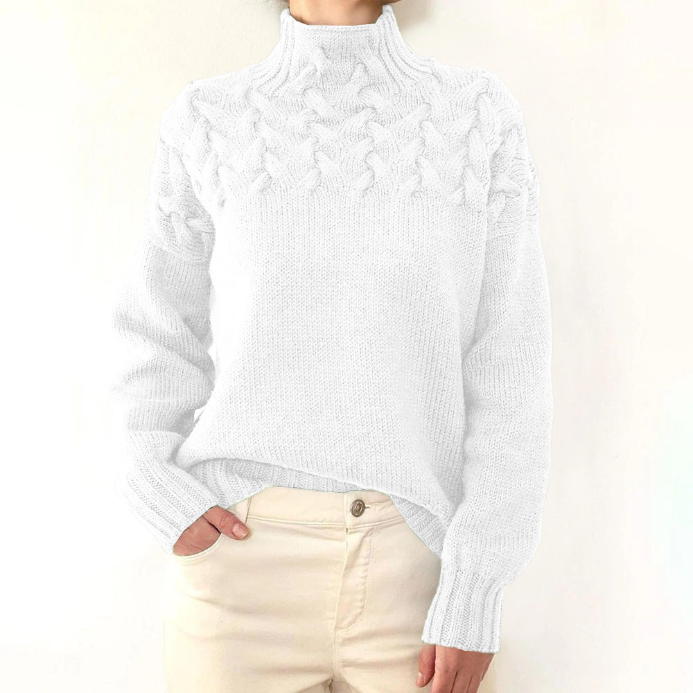 Cable Knit Turtleneck Sweater with Braided Yoke