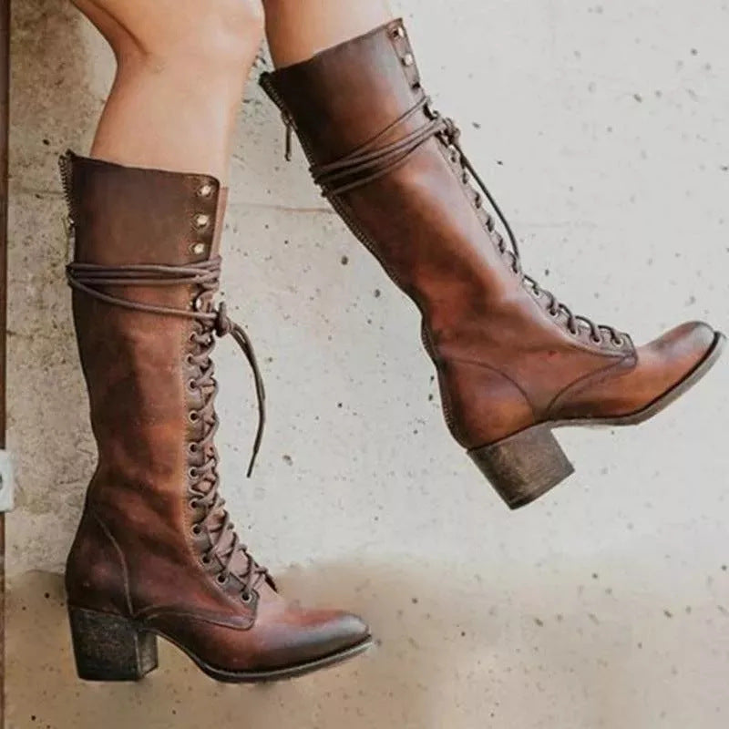 Lace-Up PU Leather Combat Boots