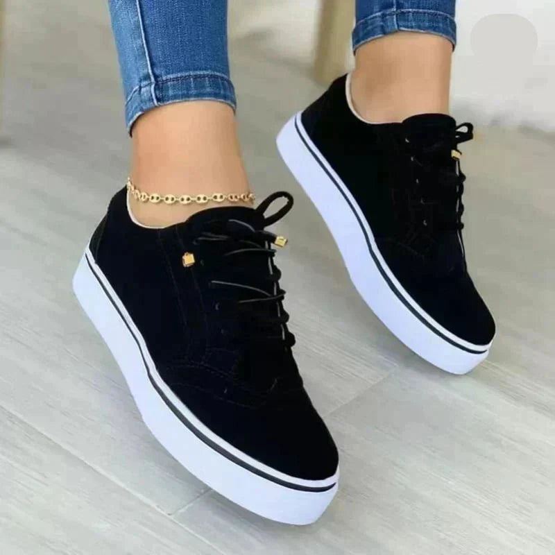 Platform Lace-Up Walking Sneakers With Perforated Detail