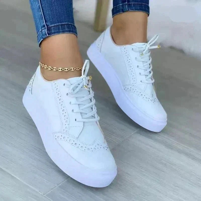 Platform Lace-Up Walking Sneakers With Perforated Detail