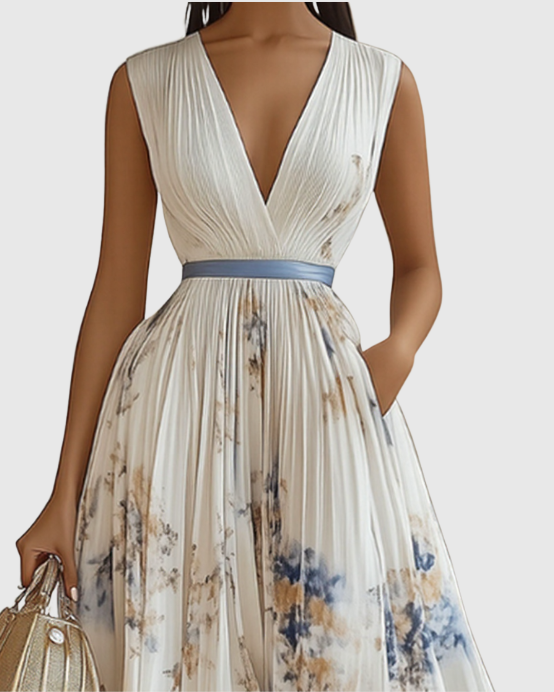Sleeveless Floral Pleated Midi Dress