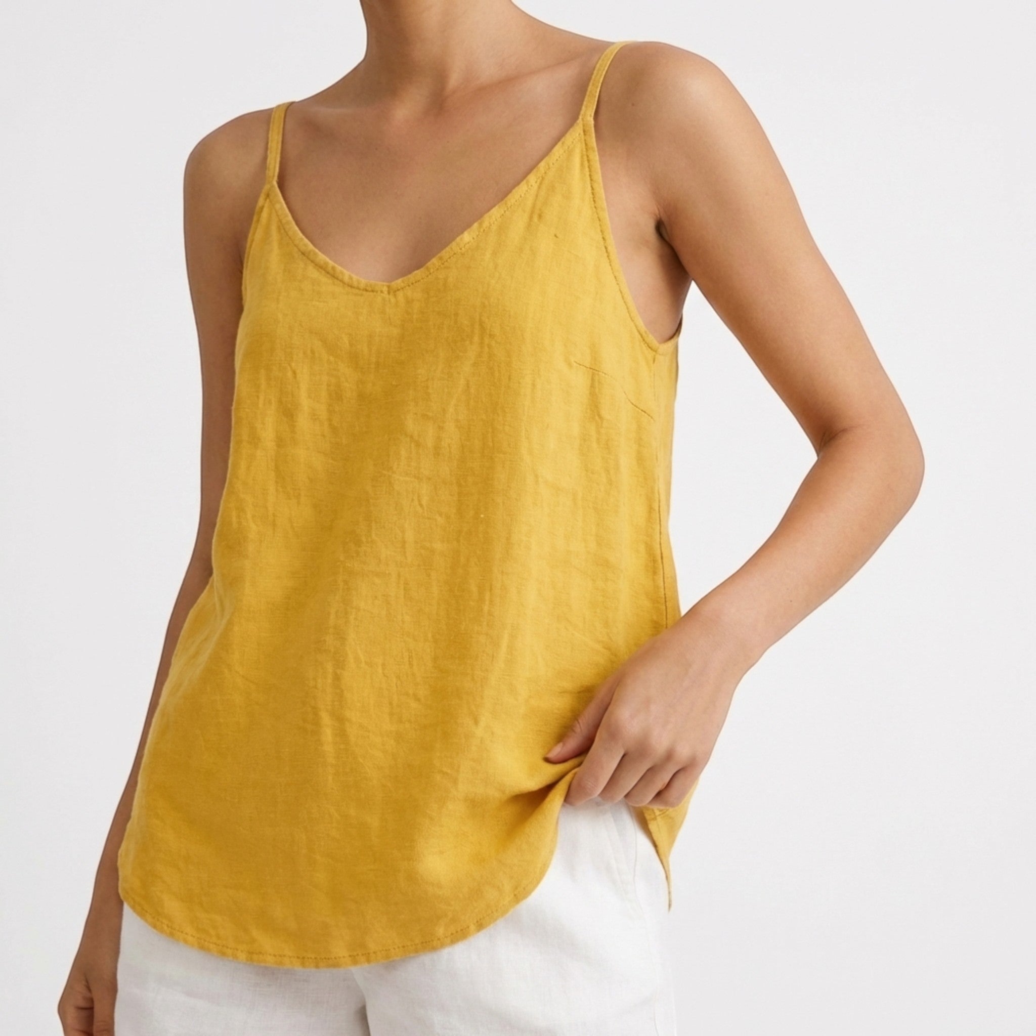 Women's Relaxed Fit Linen Tank Top with Spaghetti Straps