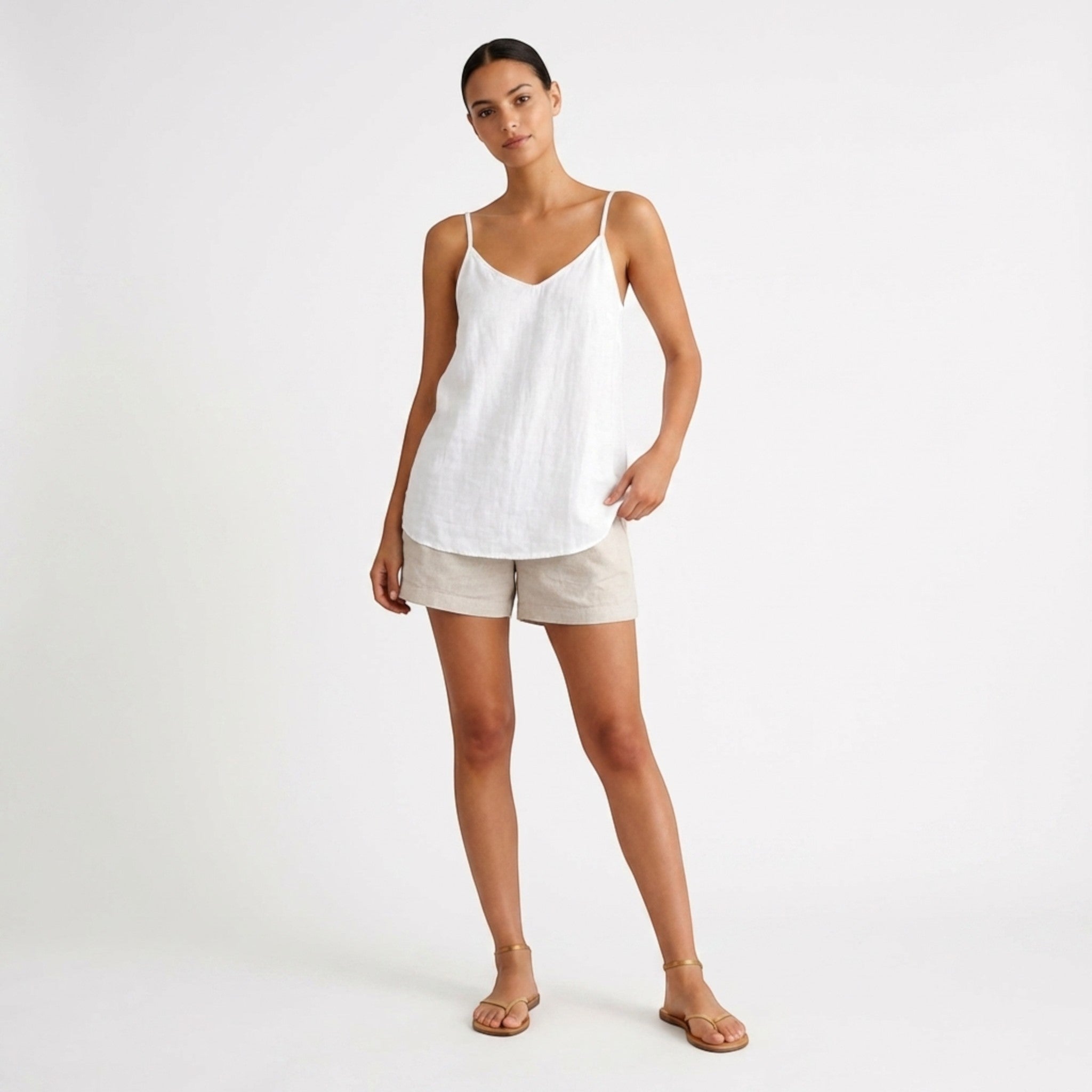 Women's Relaxed Fit Linen Tank Top with Spaghetti Straps