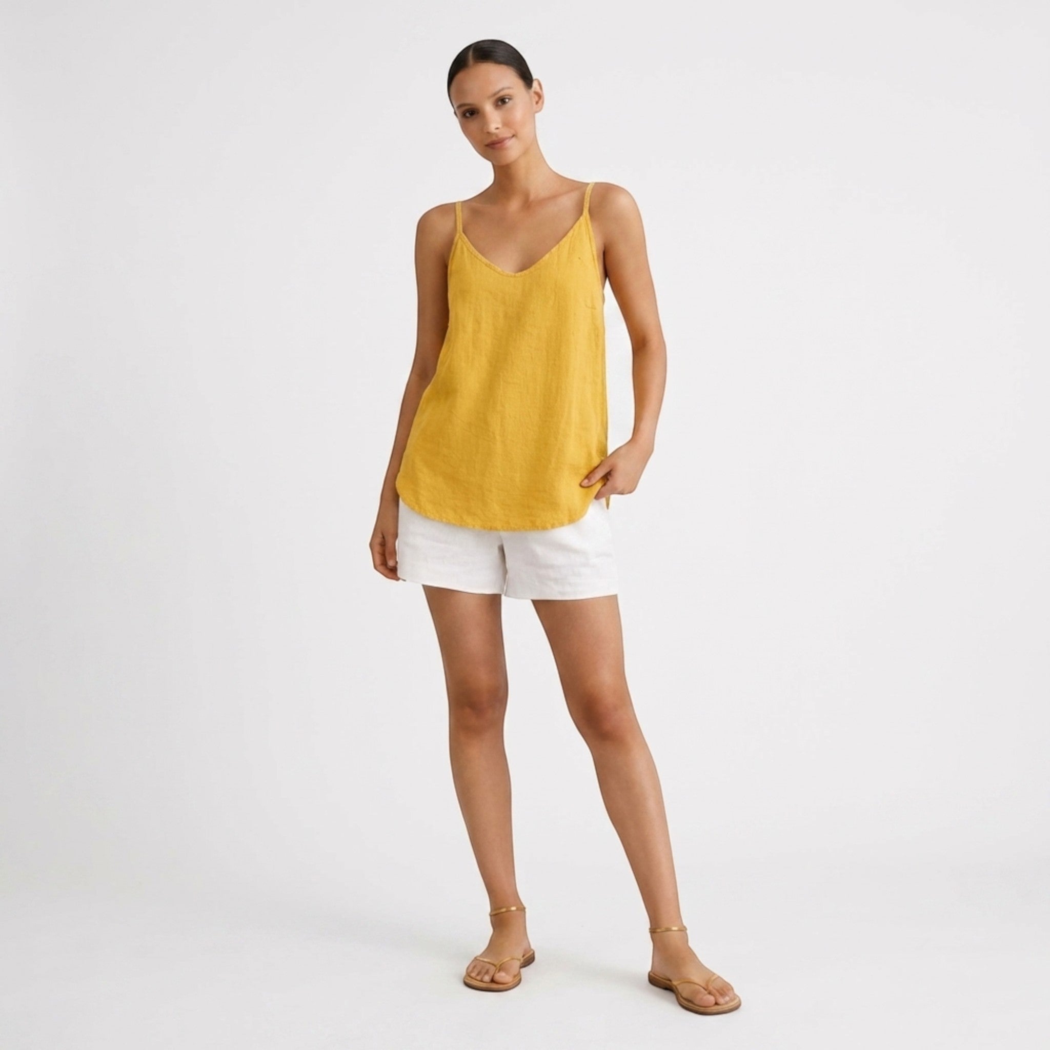 Women's Relaxed Fit Linen Tank Top with Spaghetti Straps