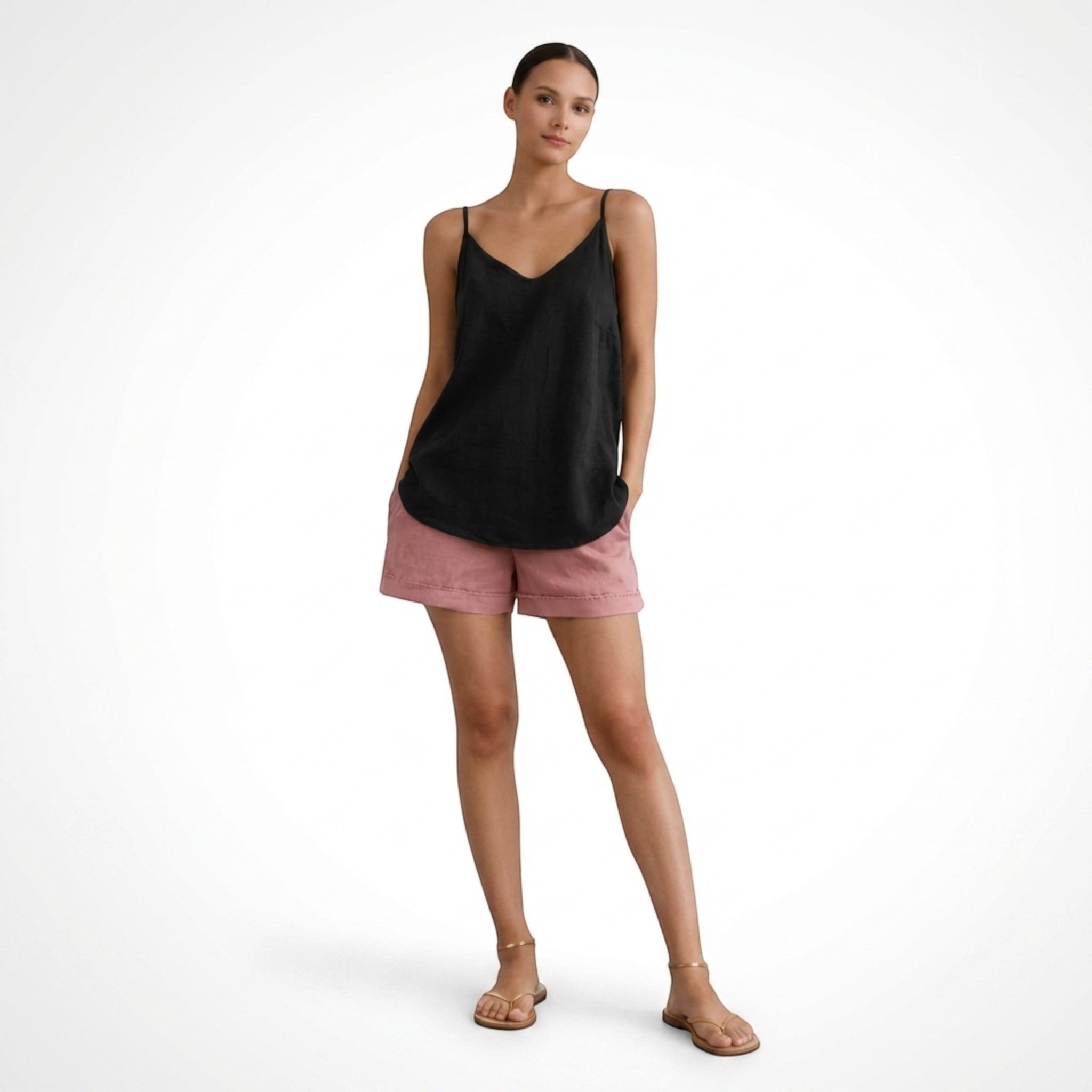 Women's Relaxed Fit Linen Tank Top with Spaghetti Straps