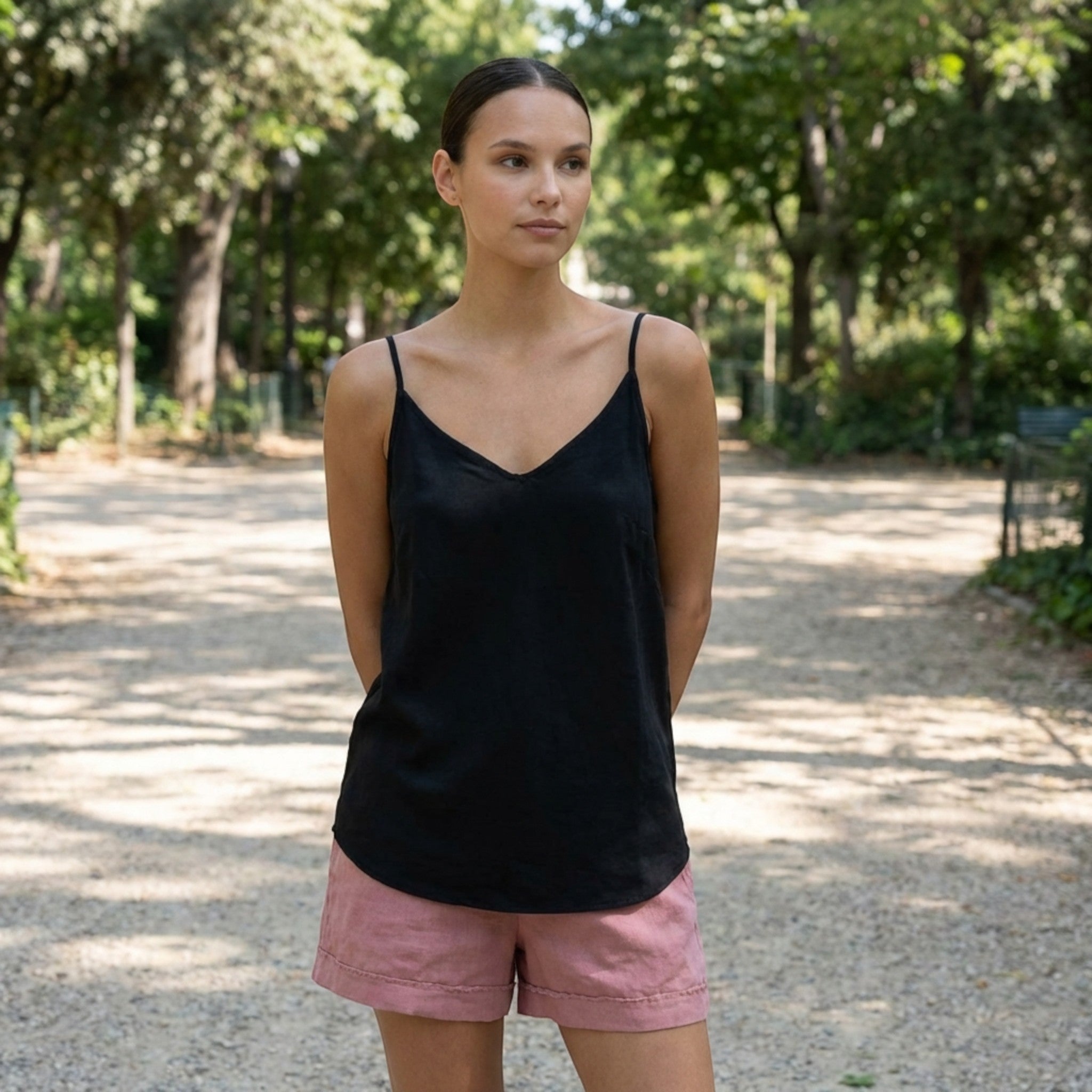 Women's Relaxed Fit Linen Tank Top with Spaghetti Straps