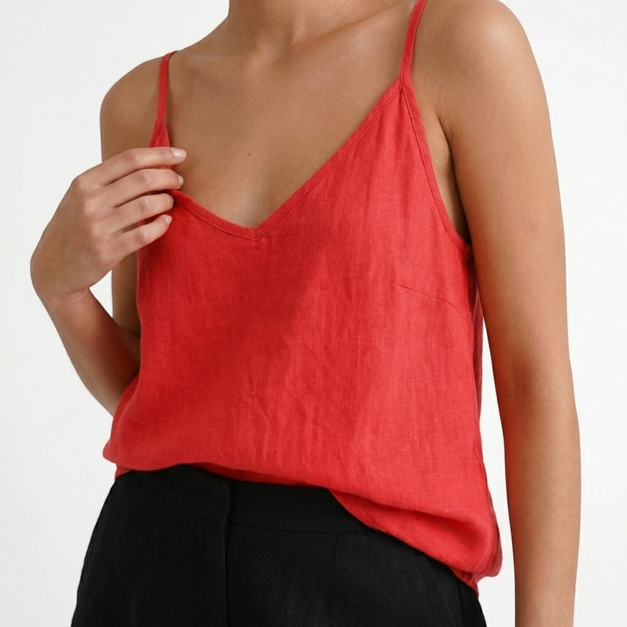 Women's Relaxed Fit Linen Tank Top with Spaghetti Straps