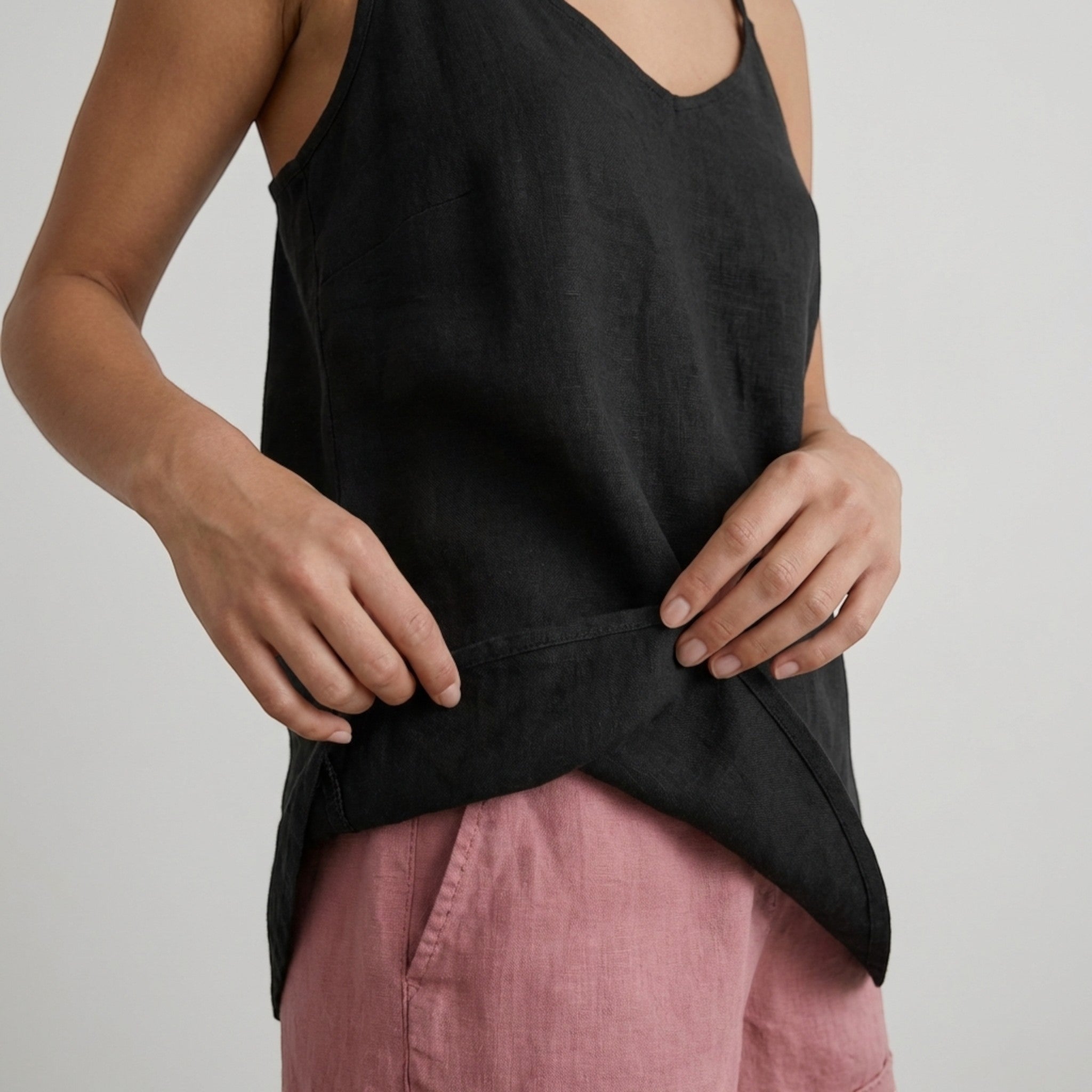 Women's Relaxed Fit Linen Tank Top with Spaghetti Straps
