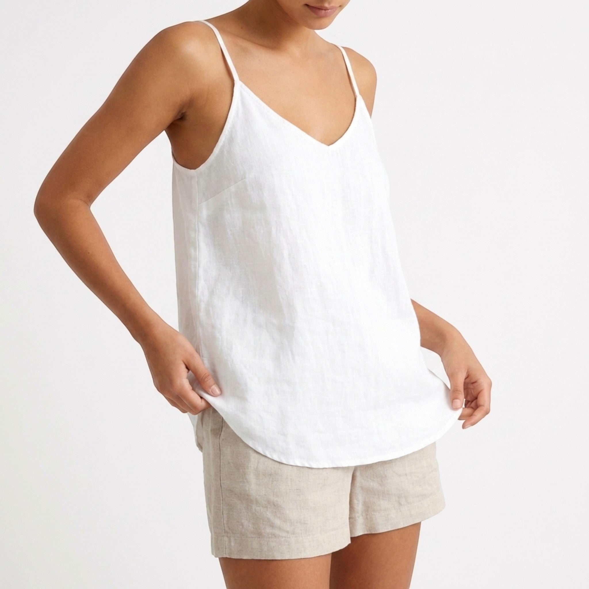 Women's Relaxed Fit Linen Tank Top with Spaghetti Straps