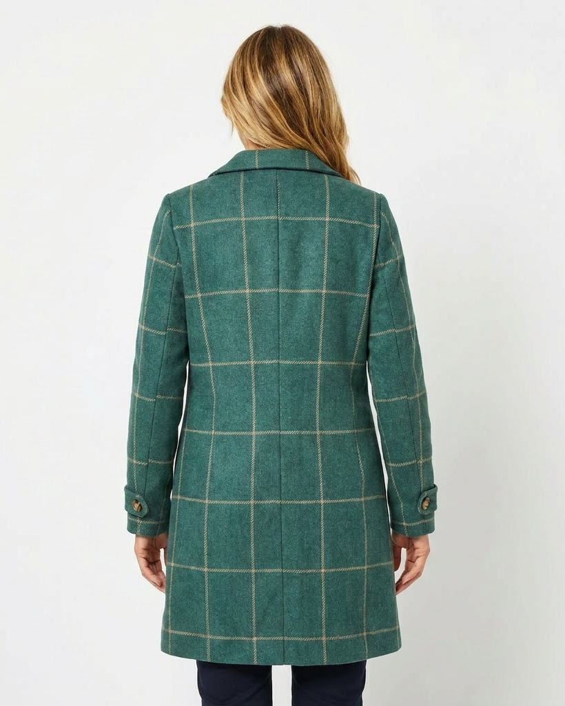 Windowpane Check Single-Breasted Trench Coat