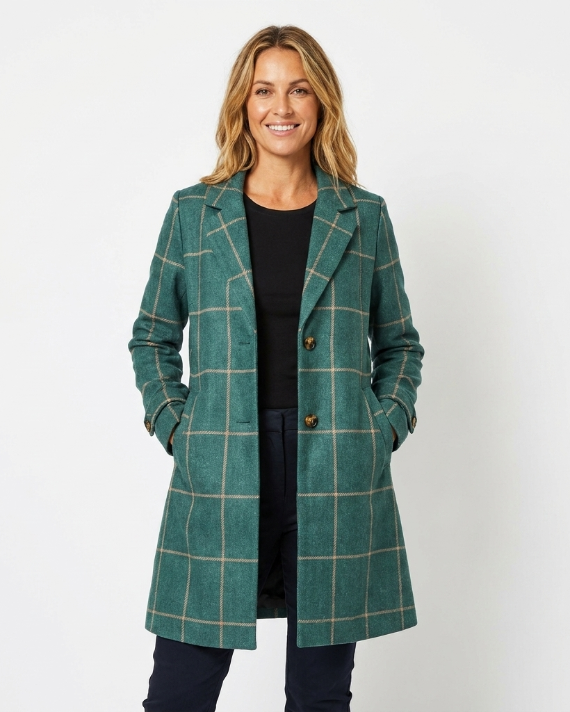 Windowpane Check Single-Breasted Trench Coat