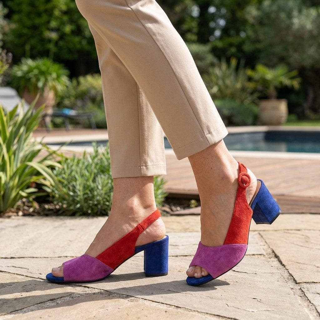 Colourblock Slingback Heels with Adjustable Strap