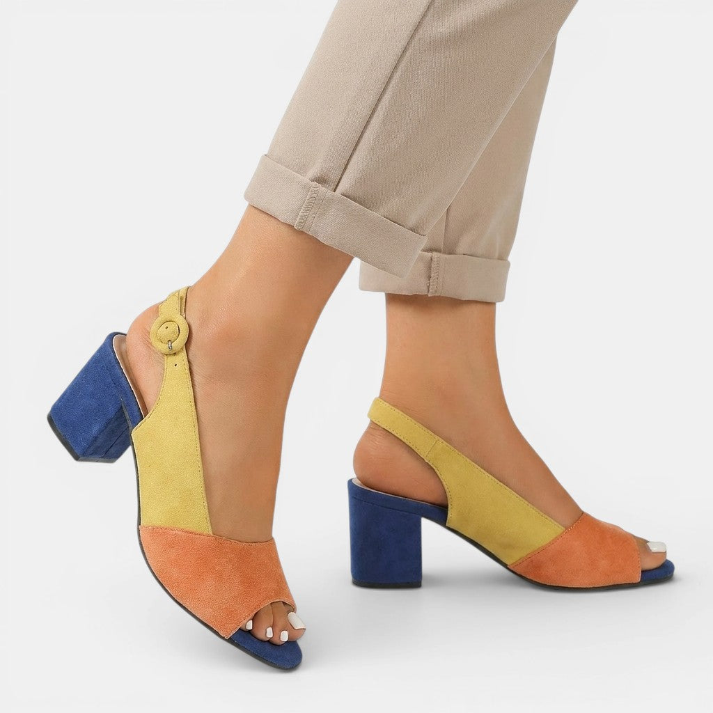 Colourblock Slingback Heels with Adjustable Strap