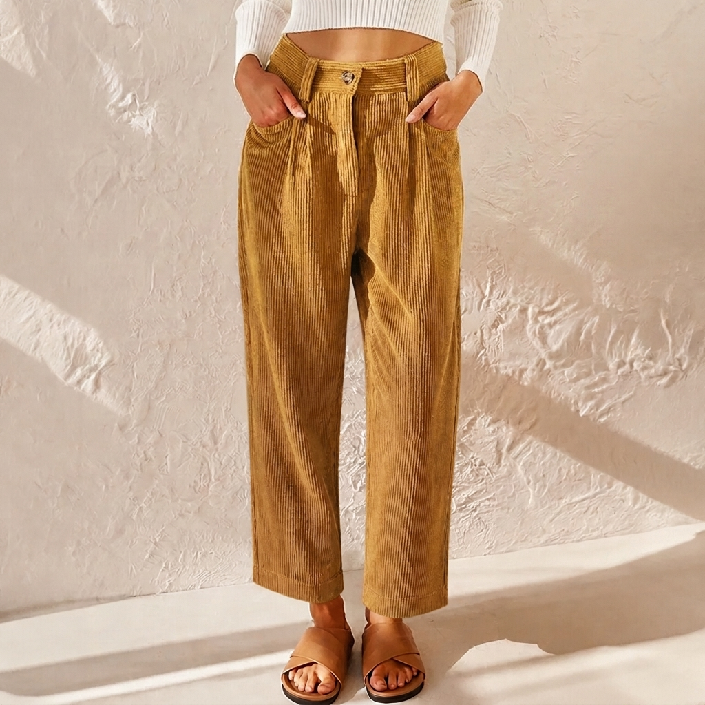 High Waist Pleated Wide Leg Corduroy Pants