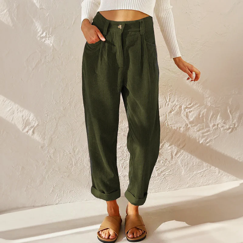 High Waist Pleated Wide Leg Corduroy Pants