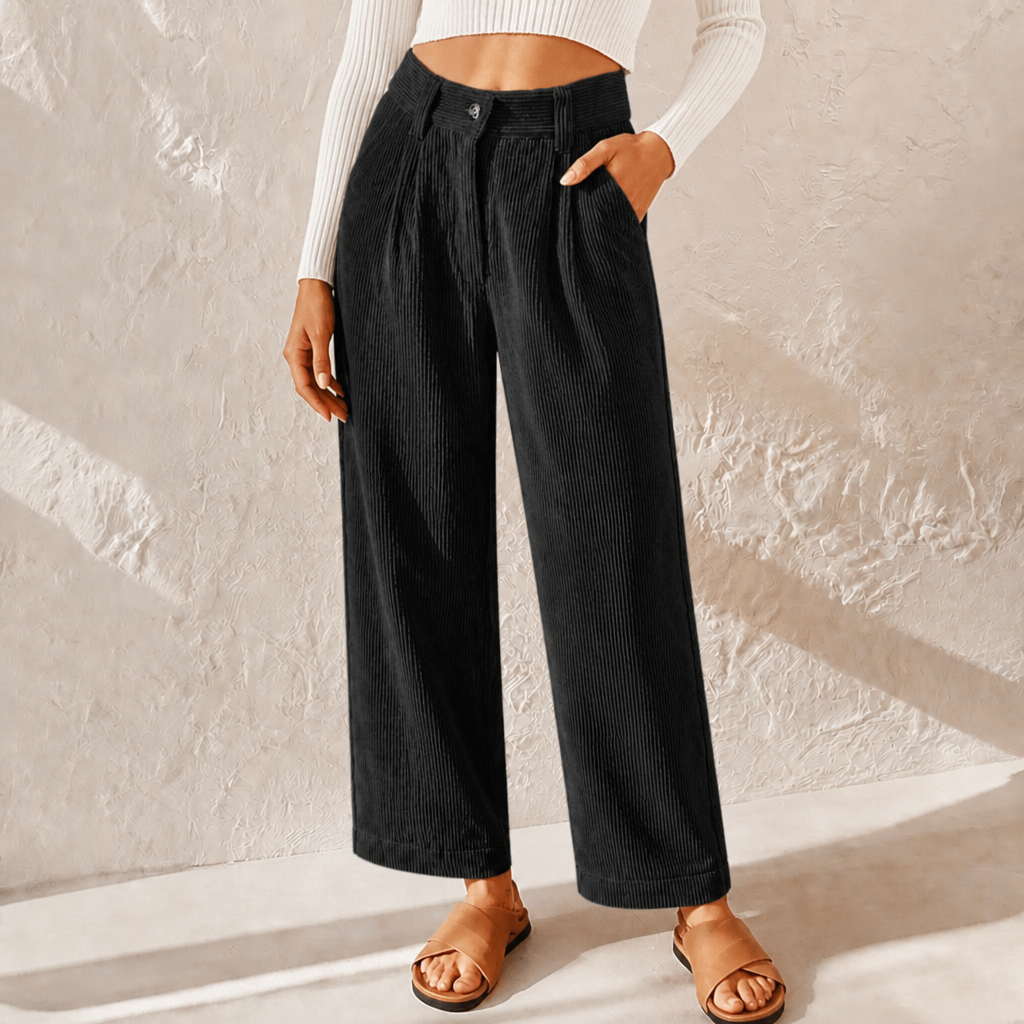 High Waist Pleated Wide Leg Corduroy Pants