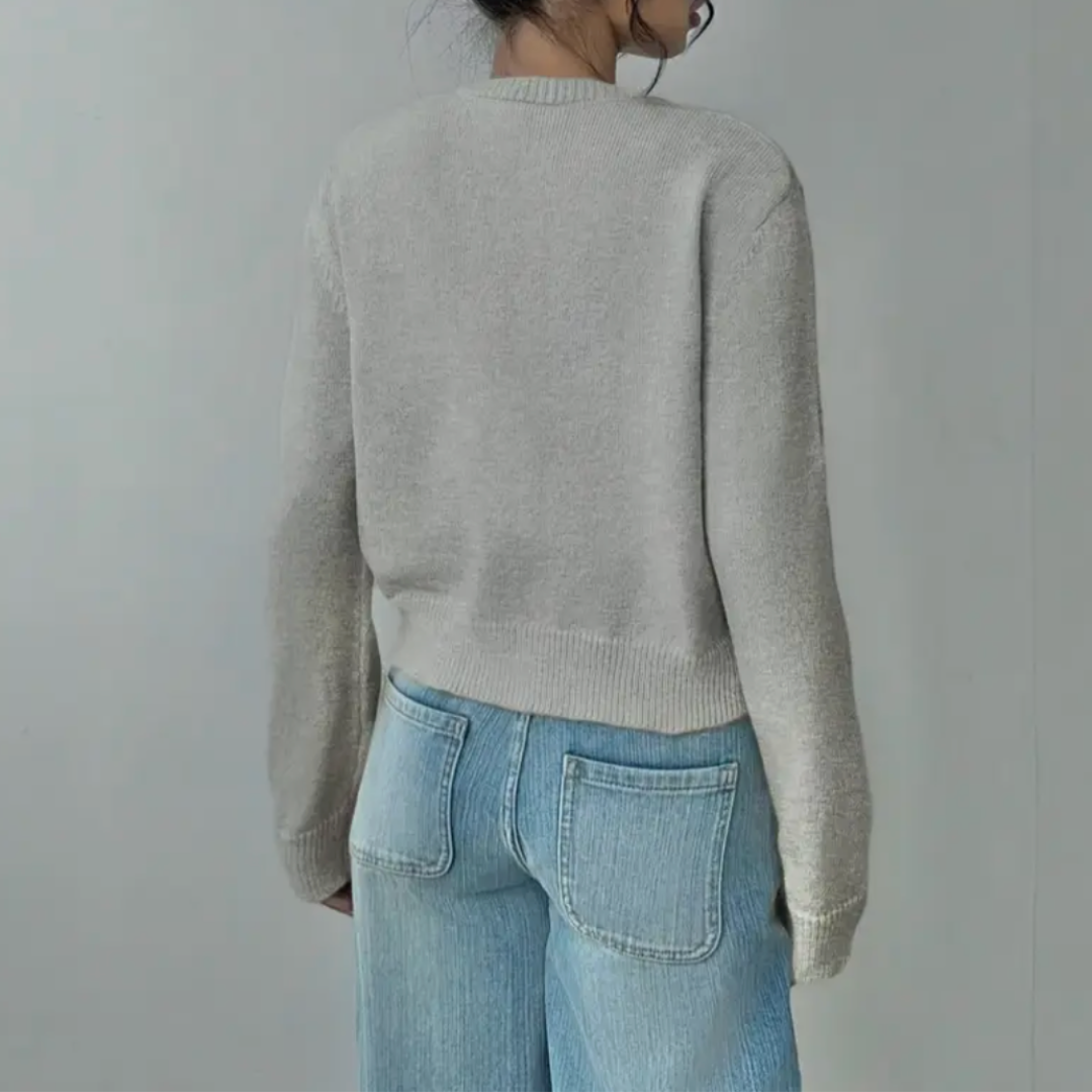 Cropped Ribbed Trim Button-Up Cardigan