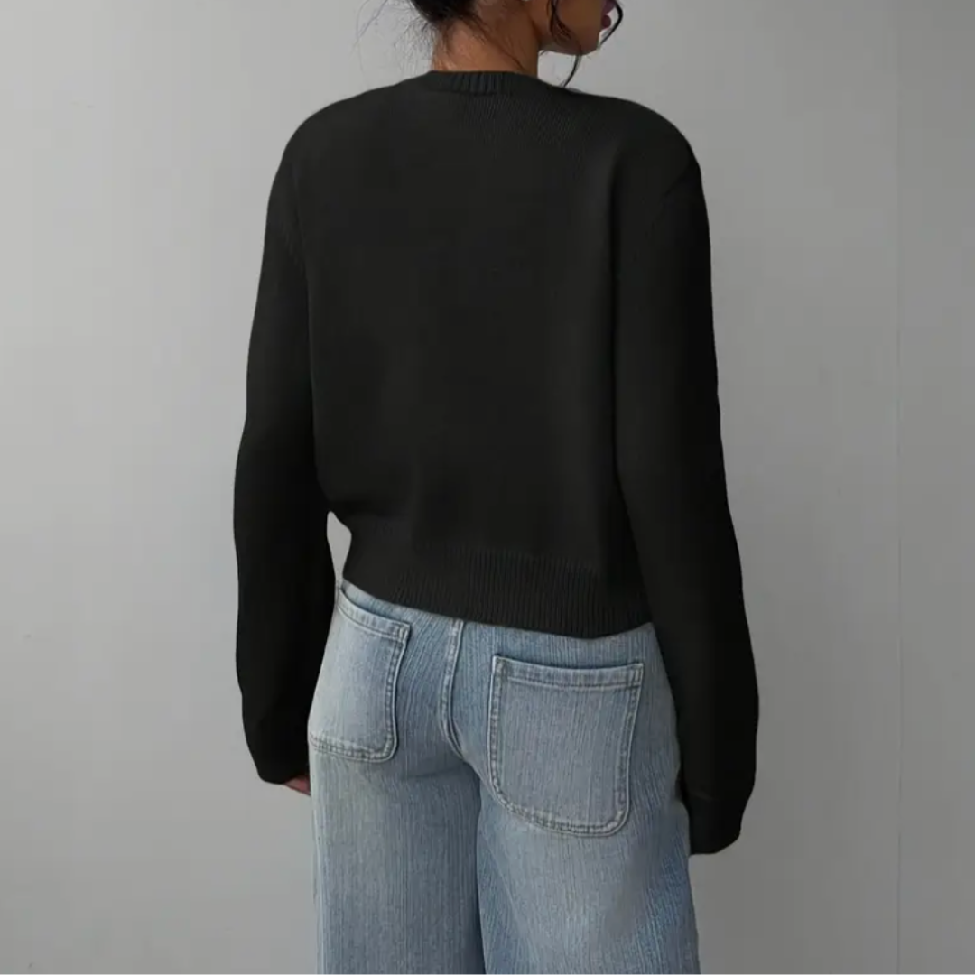 Cropped Ribbed Trim Button-Up Cardigan