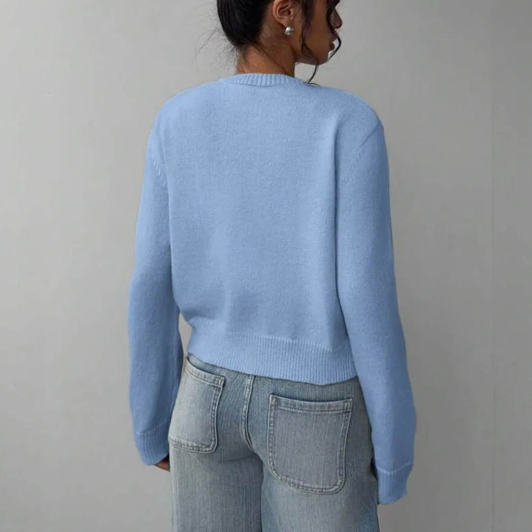 Cropped Ribbed Trim Button-Up Cardigan