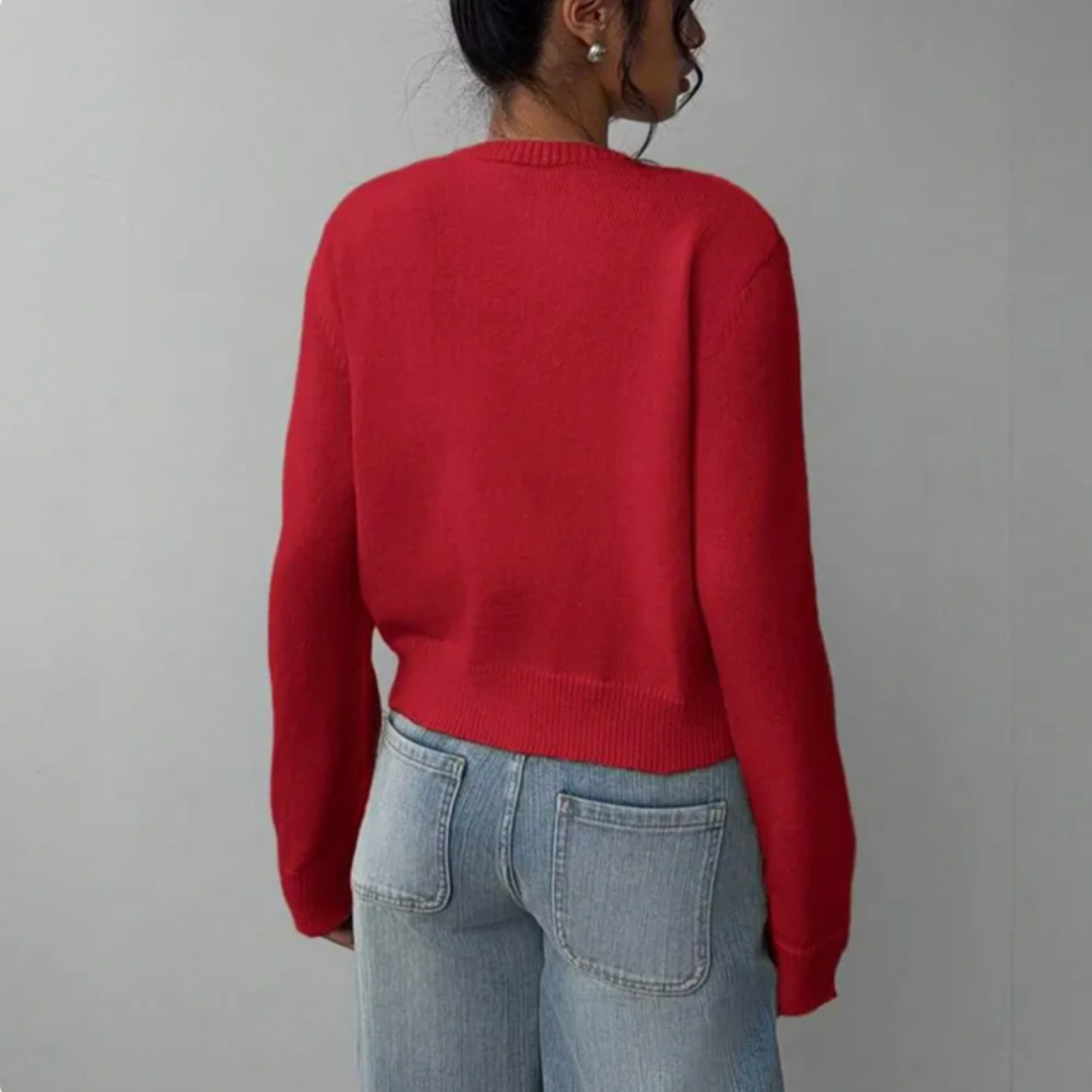 Cropped Ribbed Trim Button-Up Cardigan