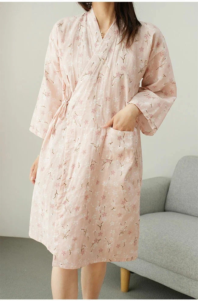 Floral Wrap Tie Waist Pocket Midi Kimono